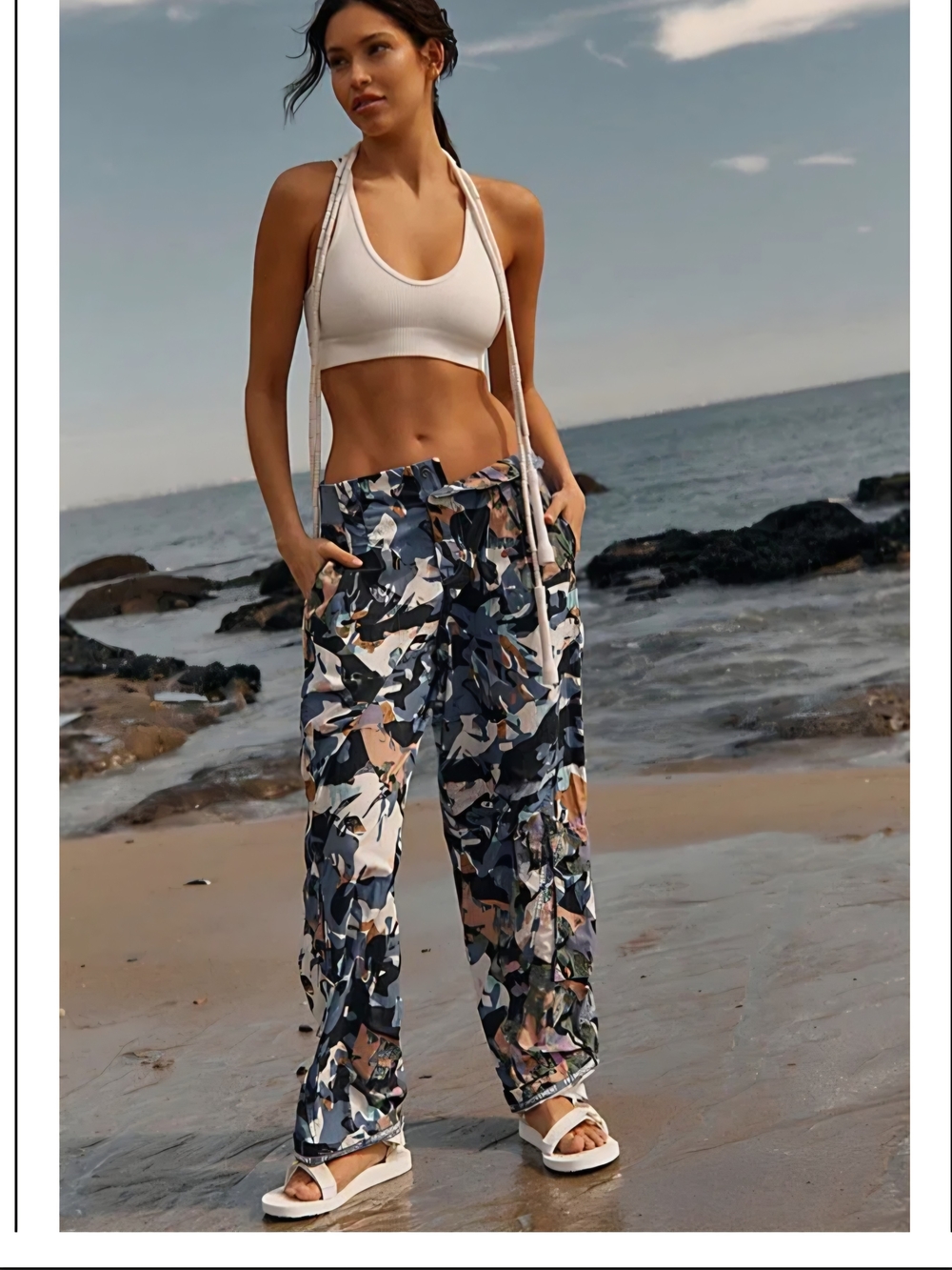 FP Movement Mesmerize Me Women's Cargo Workout, Yoga, Track Pants In Blue Camo